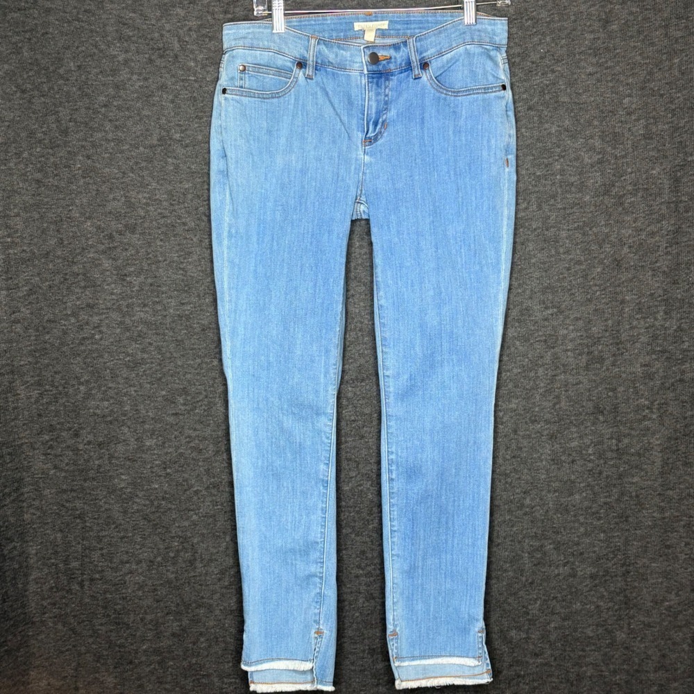 Eileen Fisher Light Wash Skinny Jeans Womens 25 Organic Cotton Stretch Raw Hem